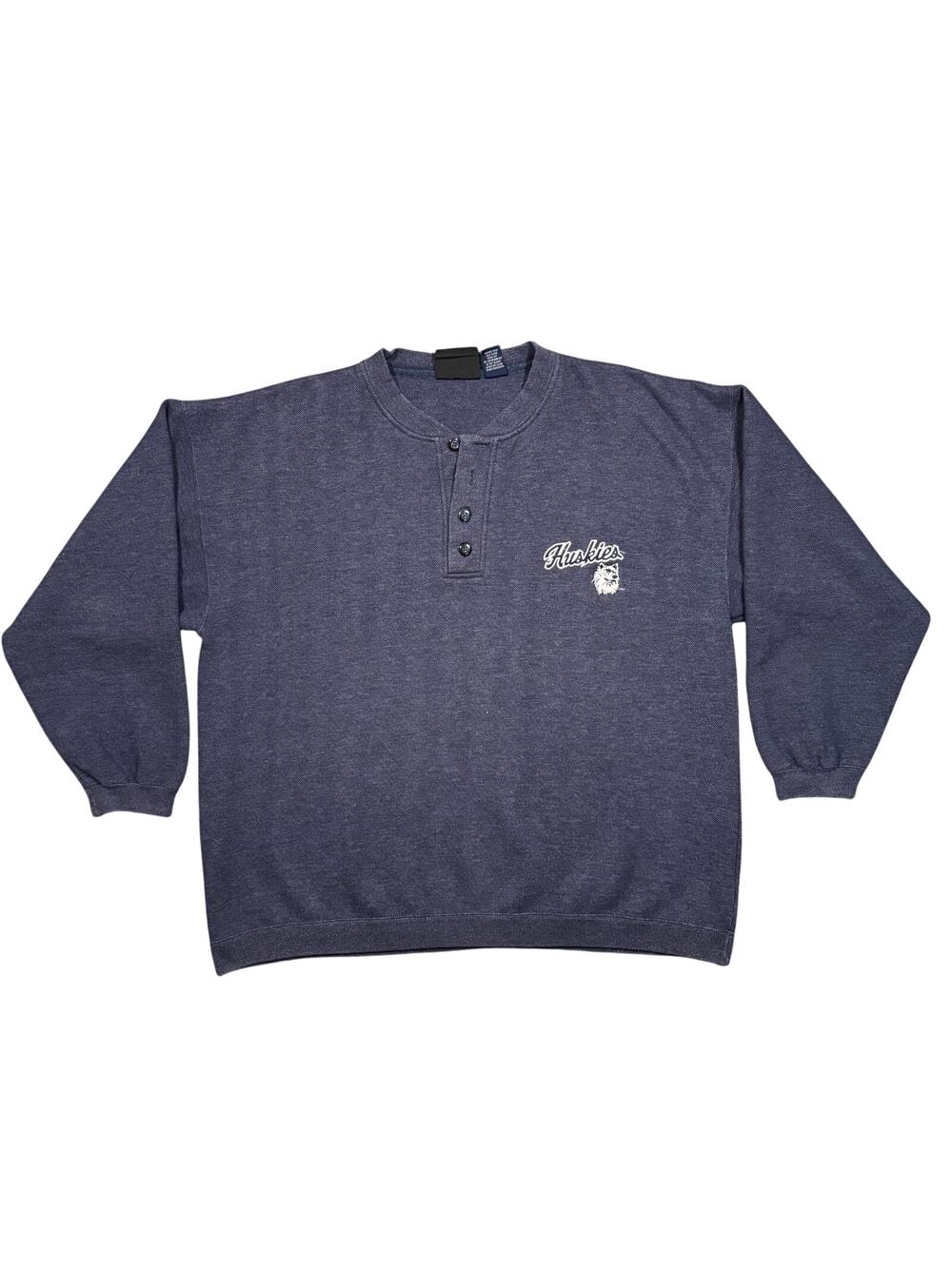 UCONN Huskies Vintage 90s Y2K Old Jonathan Blue Henley Sweatshirt Mens Large